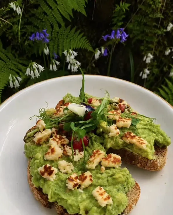 Avocado toast with grilled halloumi and pomegranate